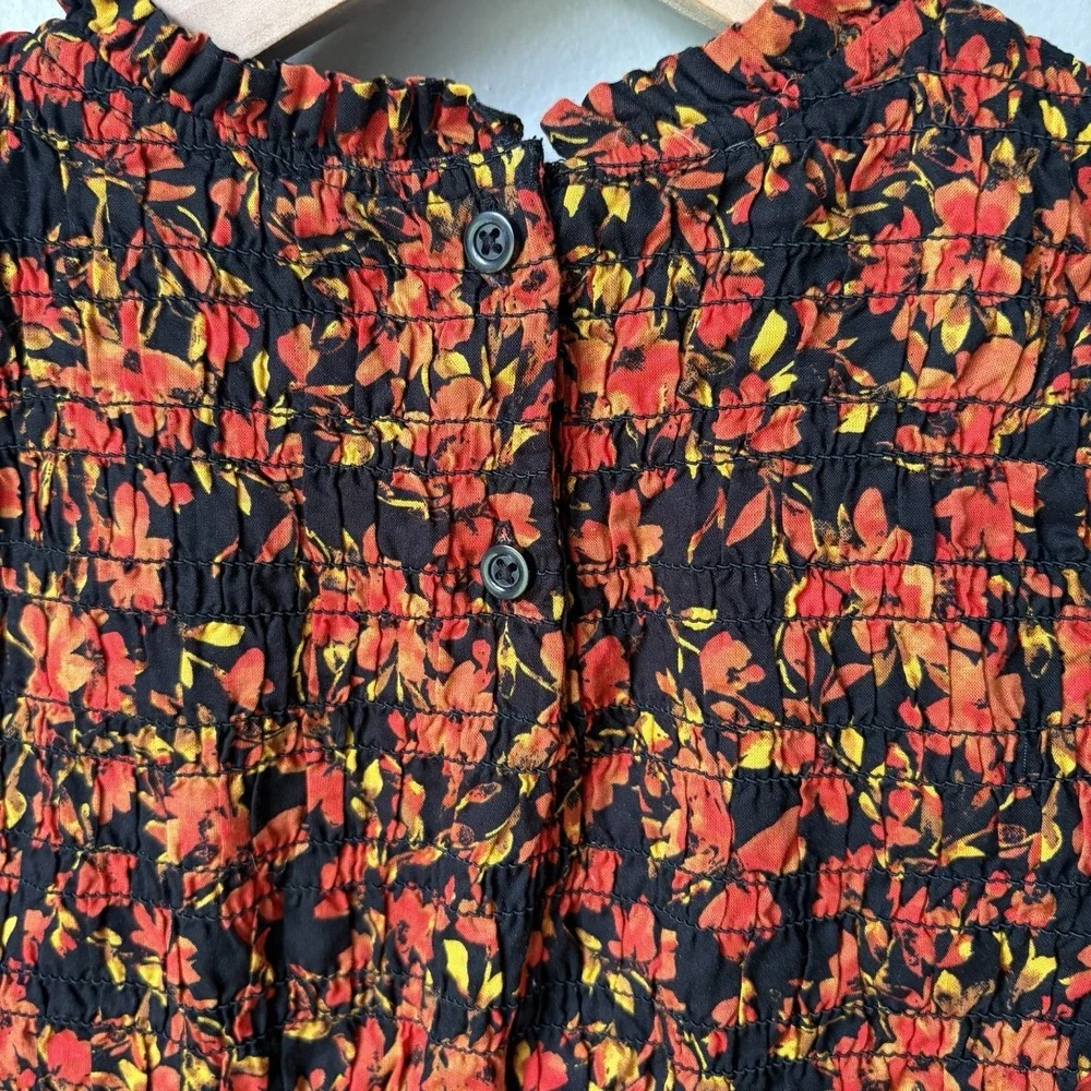 Gap Kids Girls Black Orange Fall Floral Puff Sleeve Smocked Babydoll Dress Sz 5T